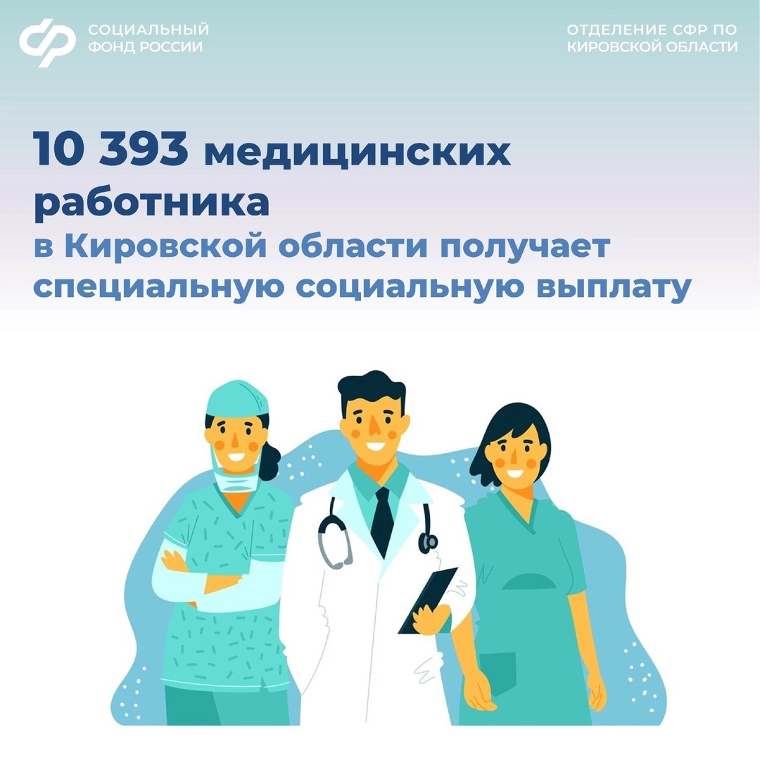 В сентябре 2024 года 9 320 кировских медиков получили специальную социальную выплату. Всего с начала года специальная социальная выплата была назначена 10 393 медикам..