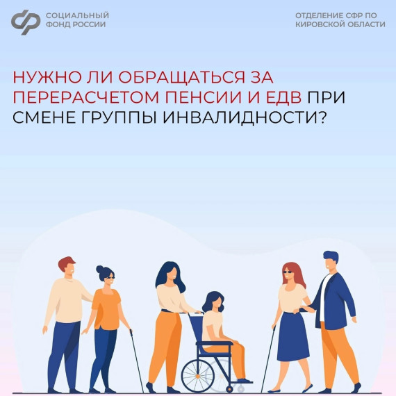 Если у вас изменилась группа инвалидности, то новые сведения поступят в Отделение СФР по Кировской области автоматически.. Если у вас изменилась группа инвалидности, то новые сведения поступят в Отделение СФР по Кировской области автоматически..